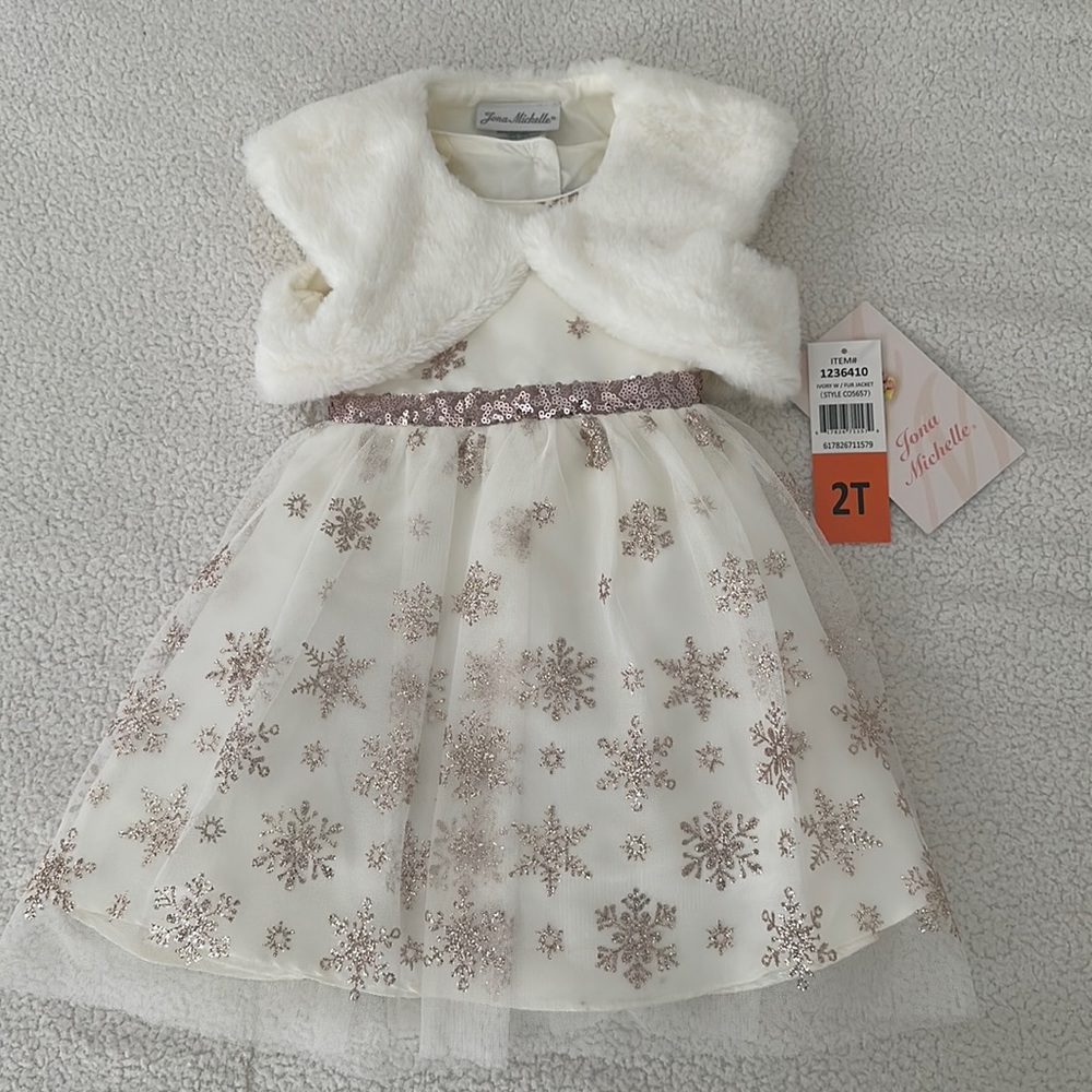 Toddler Girl Dress with Fur Jacket